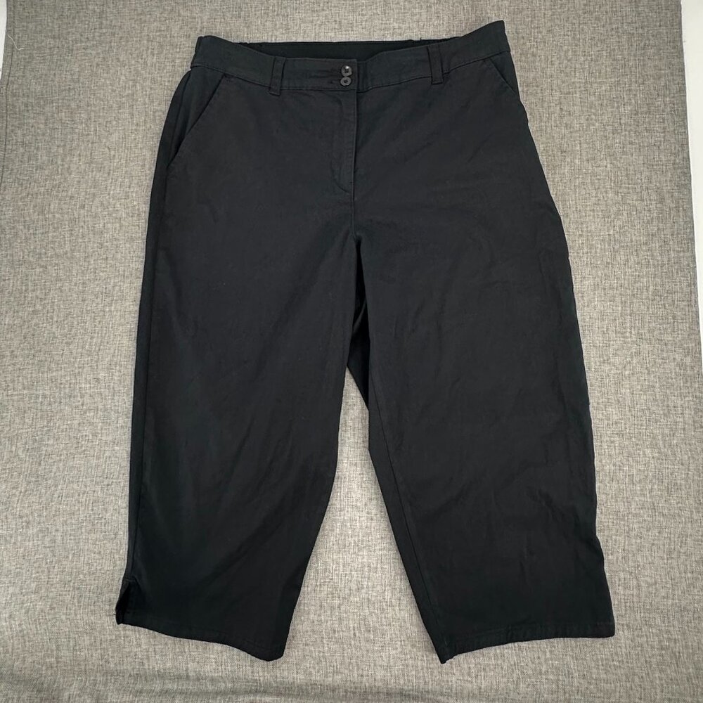 Karen Scott Pre-Owned Bermuda Shorts Black 14 Petite Cotton Blend Mid Rise